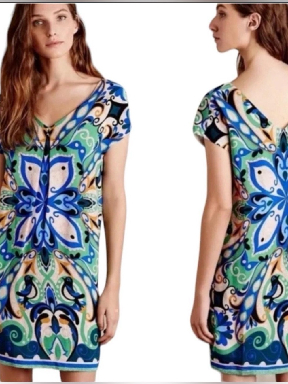 Anthropologie Maeve Folksong Shift Dress Bird Paisley Print Boho Size Small